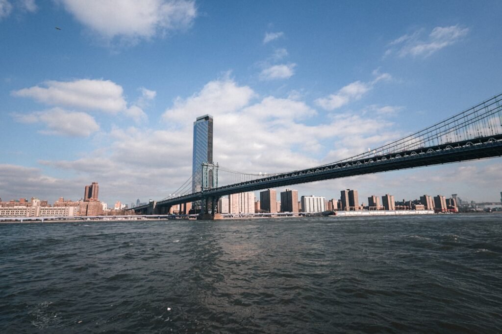 a large bridge spanning over a large body of water